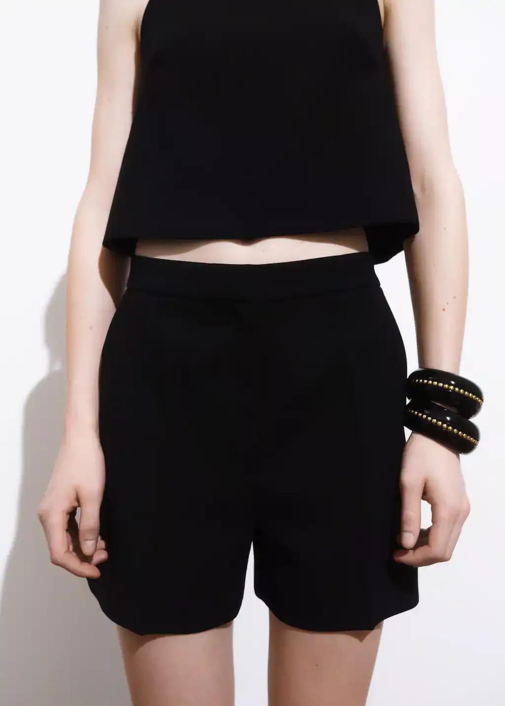 Black Straight Mid-Rise Shorts, , large image number 0