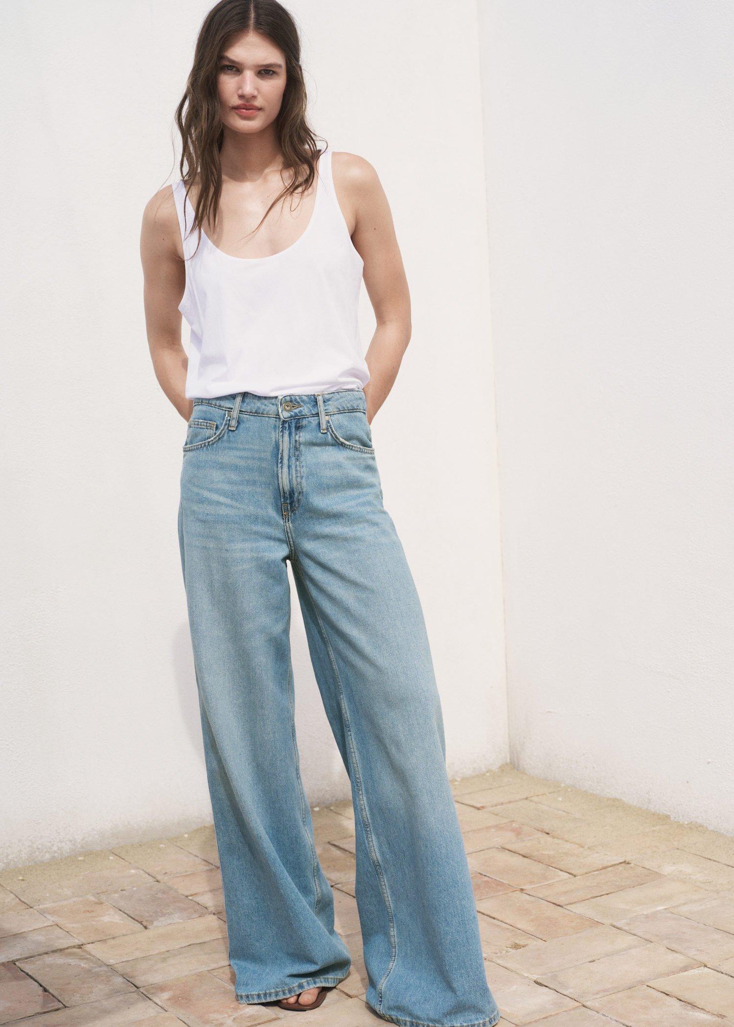Blue High-Rise Wide leg Jeans, , medium