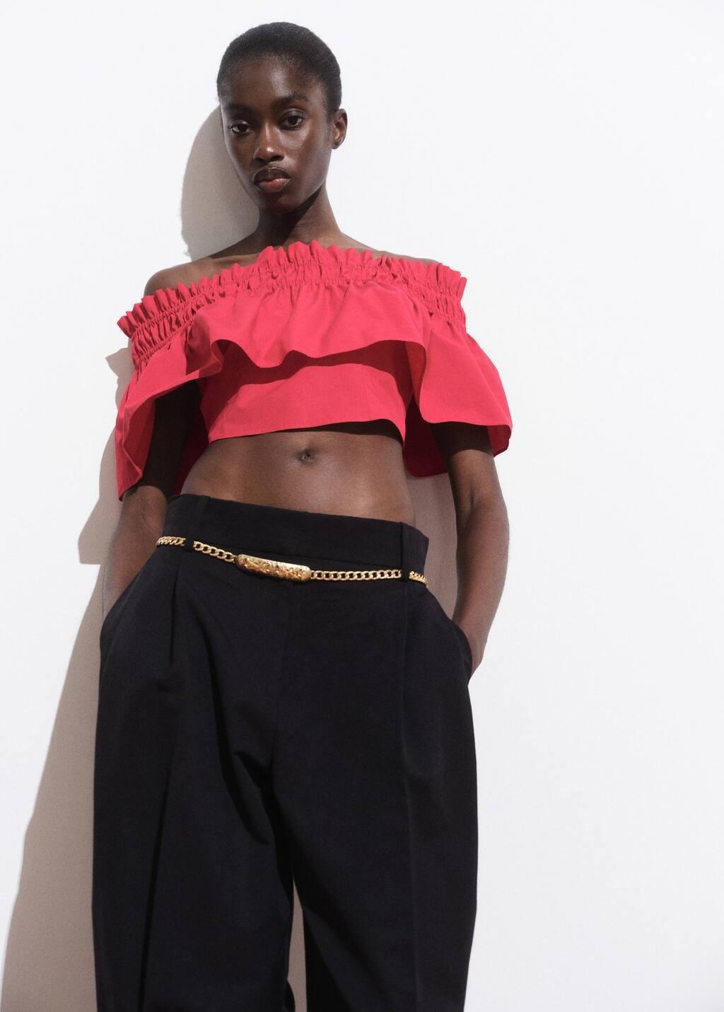 Red Strapless Top With Ruffle, , large image number 0