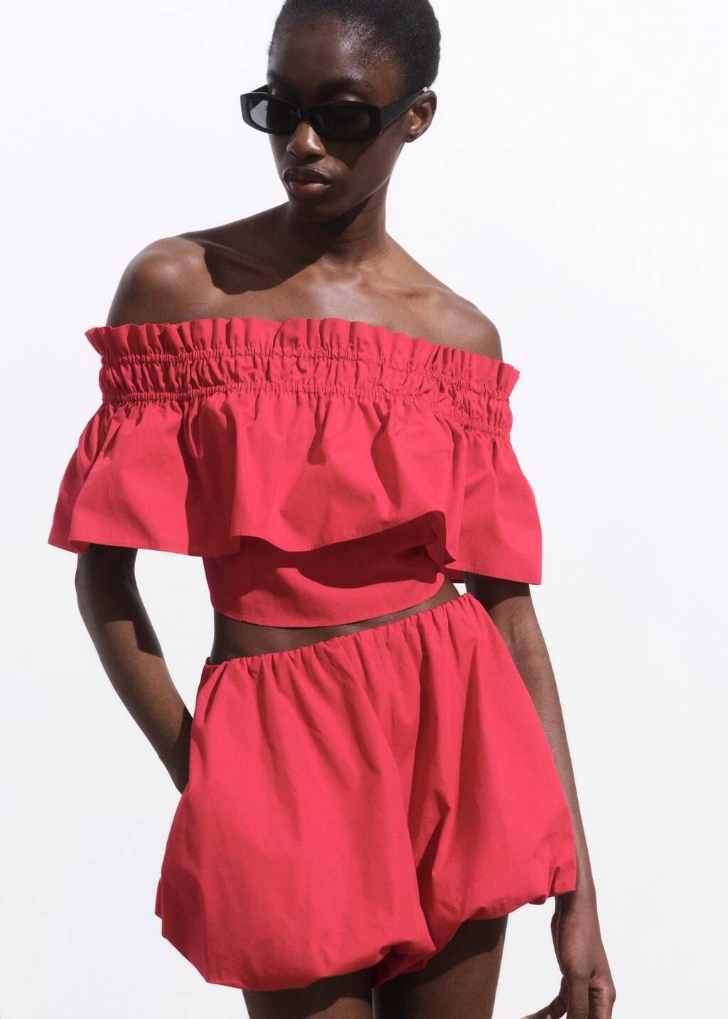 Red Strapless Top With Ruffle, , large image number 1