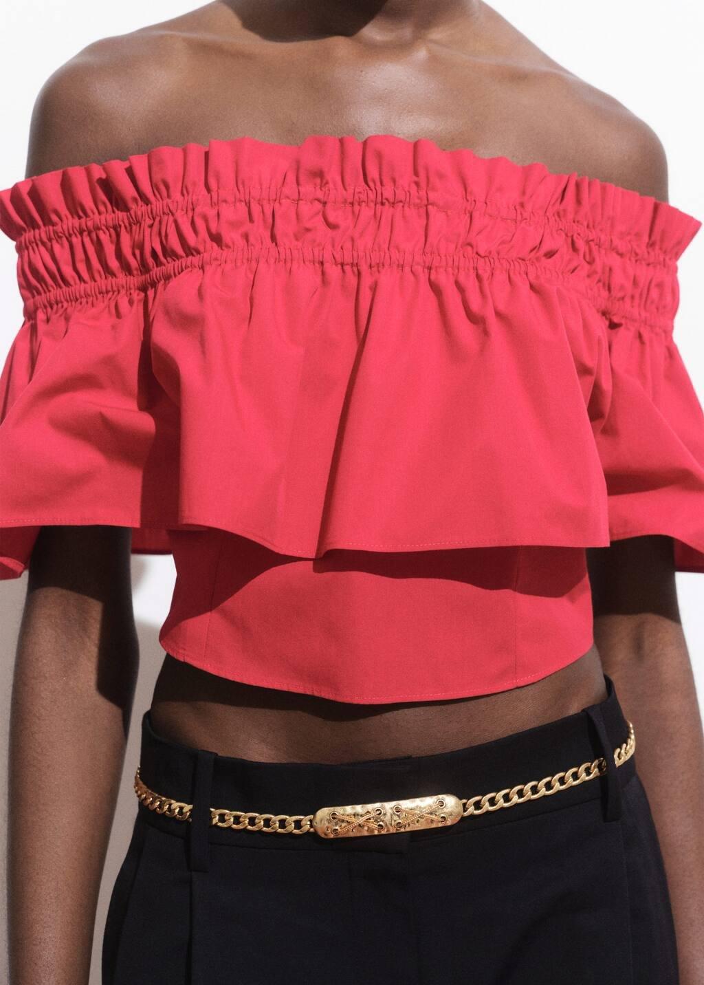 Red Strapless Top With Ruffle, , large image number 2
