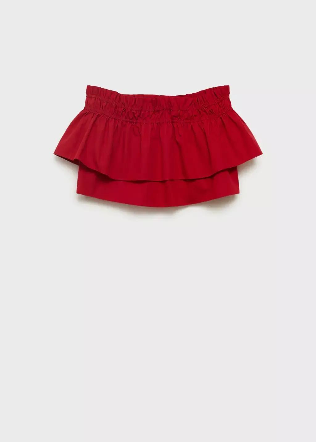 Red Strapless Top With Ruffle, , large image number 3