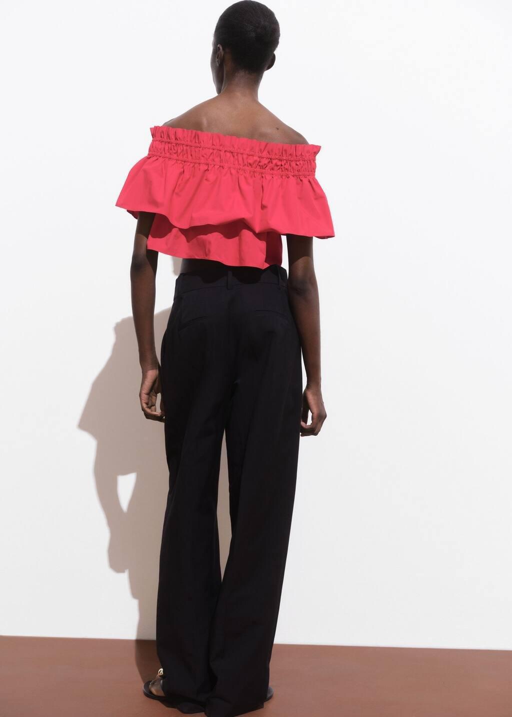 Red Strapless Top With Ruffle, , large image number 6