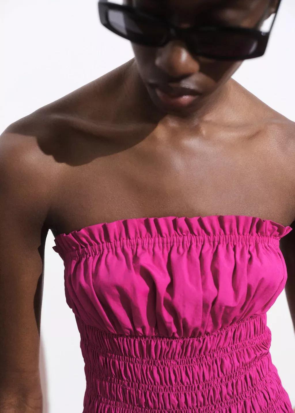 Pink Short Gathered Balloon Dress, , large image number 1