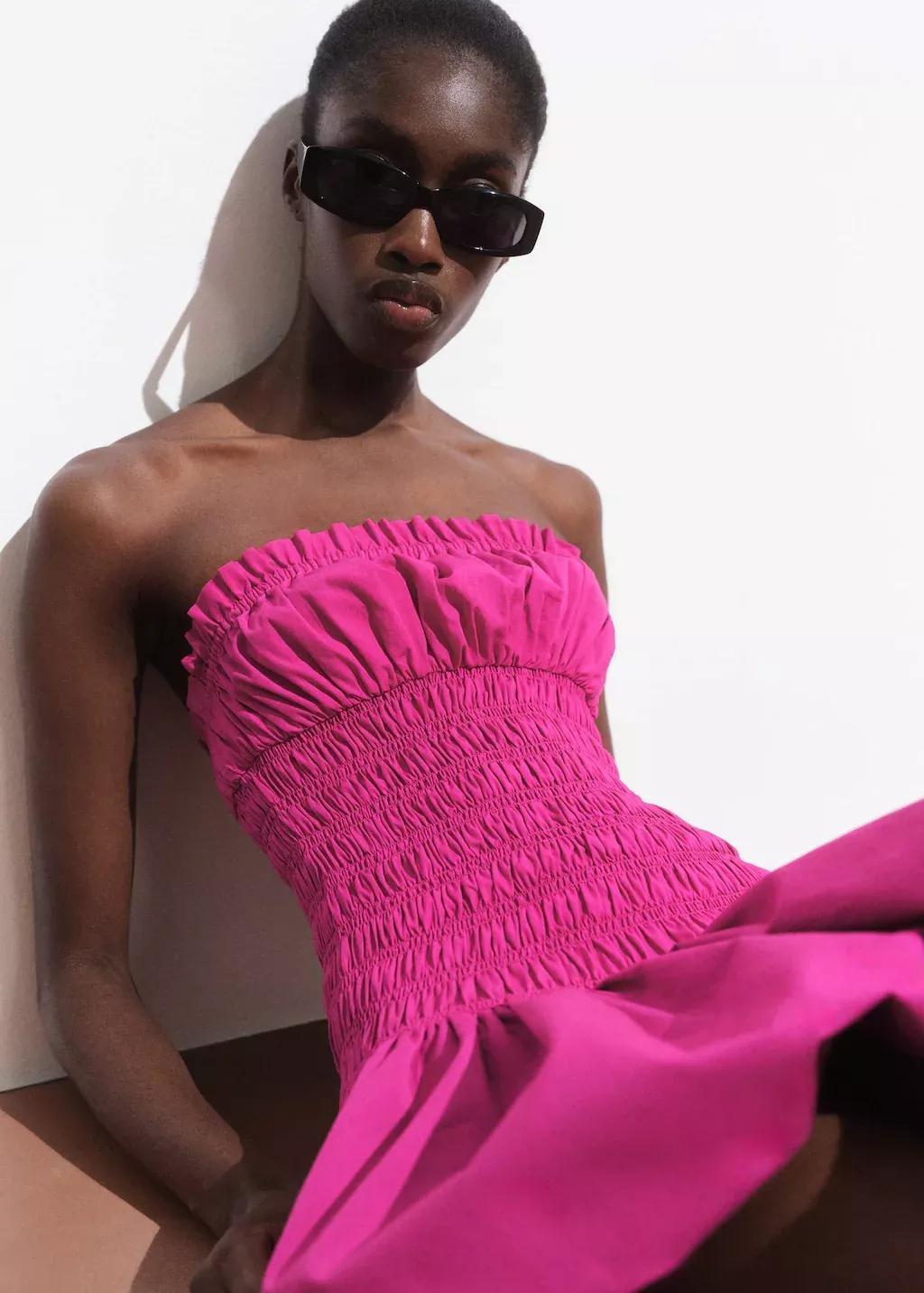 Pink Short Gathered Balloon Dress, , large image number 2