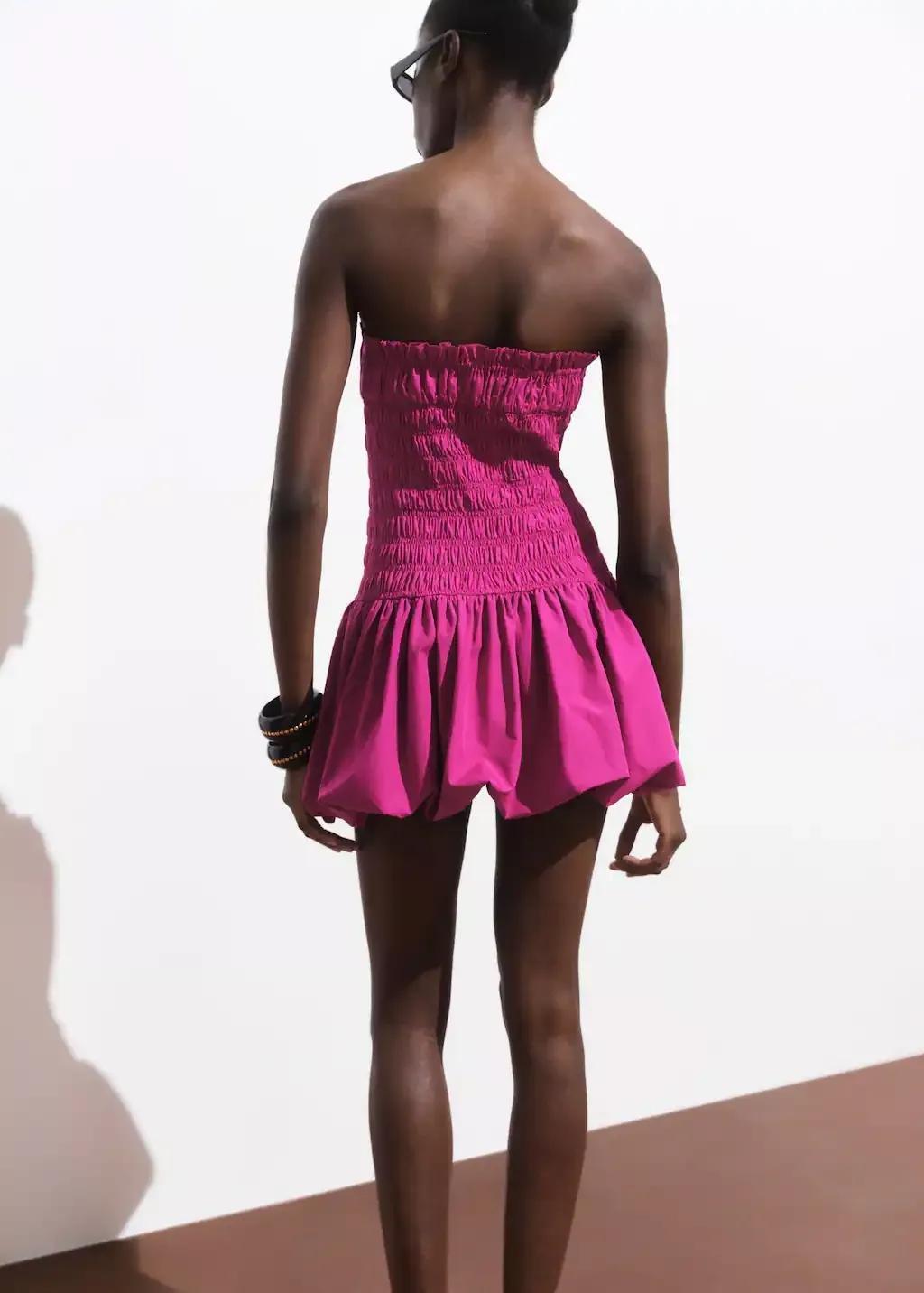Pink Short Gathered Balloon Dress, , large image number 6