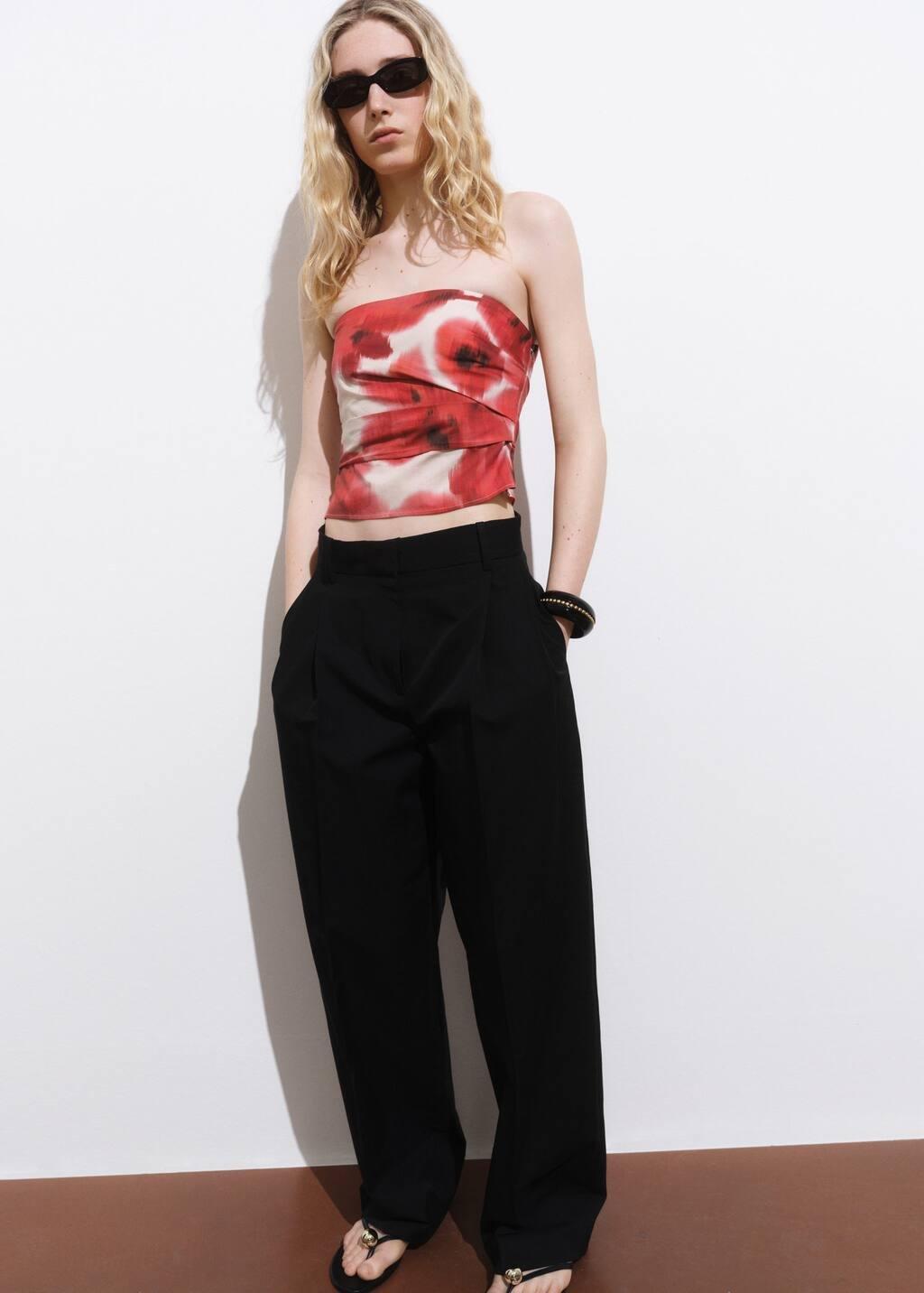 Red Floral Print Bandeau Top, , large image number 1