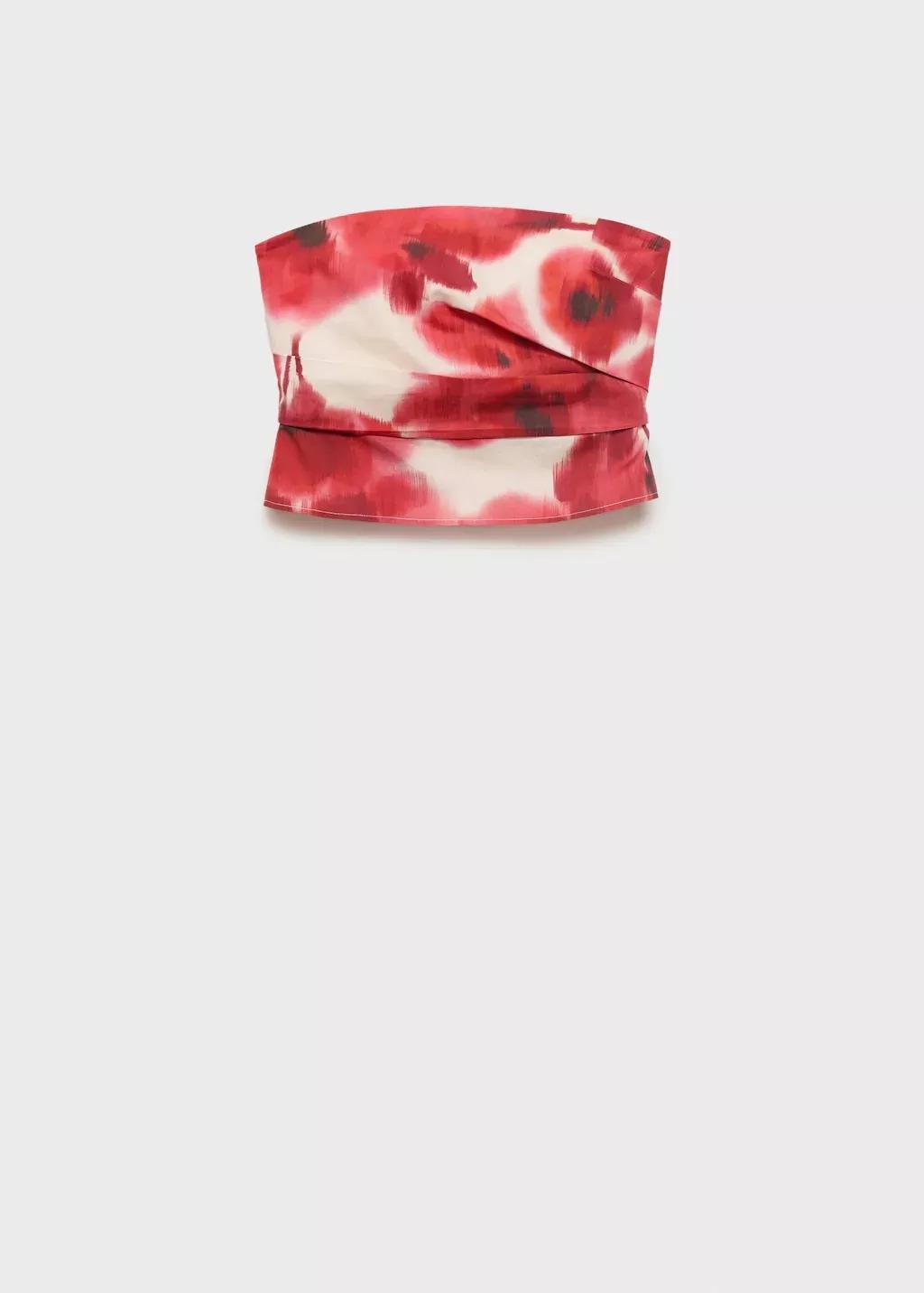 Red Floral Print Bandeau Top, , large image number 3