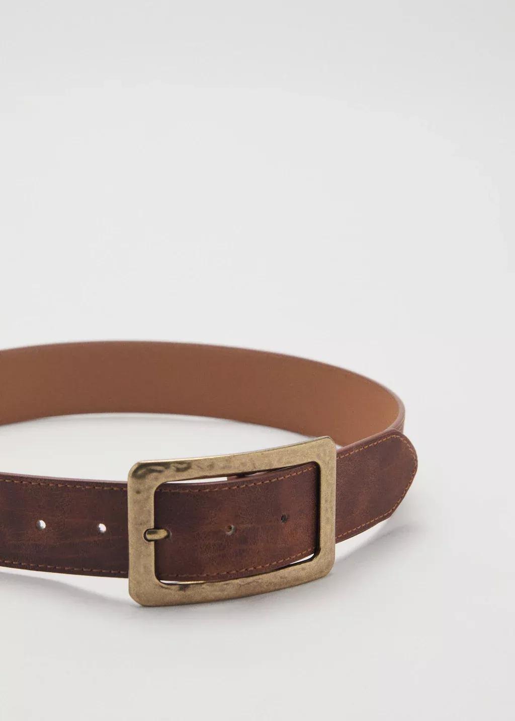 Brown Textured Square Buckle Belt, 0201_30, large image number 0