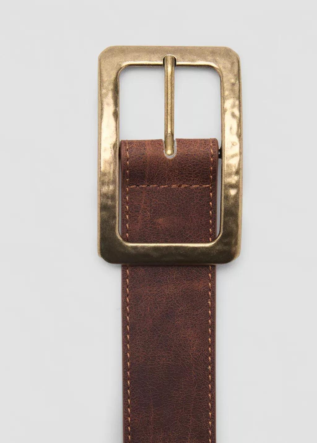 Brown Textured Square Buckle Belt, 0201_30, large image number 1