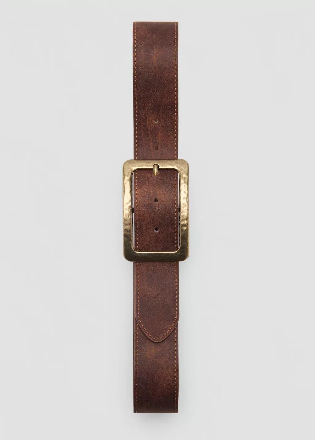 Brown Textured Square Buckle Belt, 0201_30, large image number 2