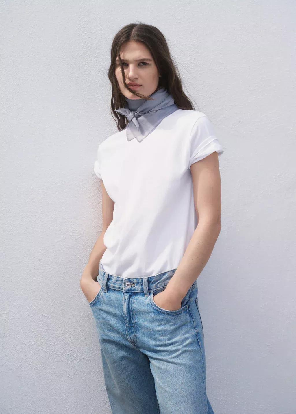 White Cotton Short-Sleeved T-Shirt, 0201_01, large image number 1