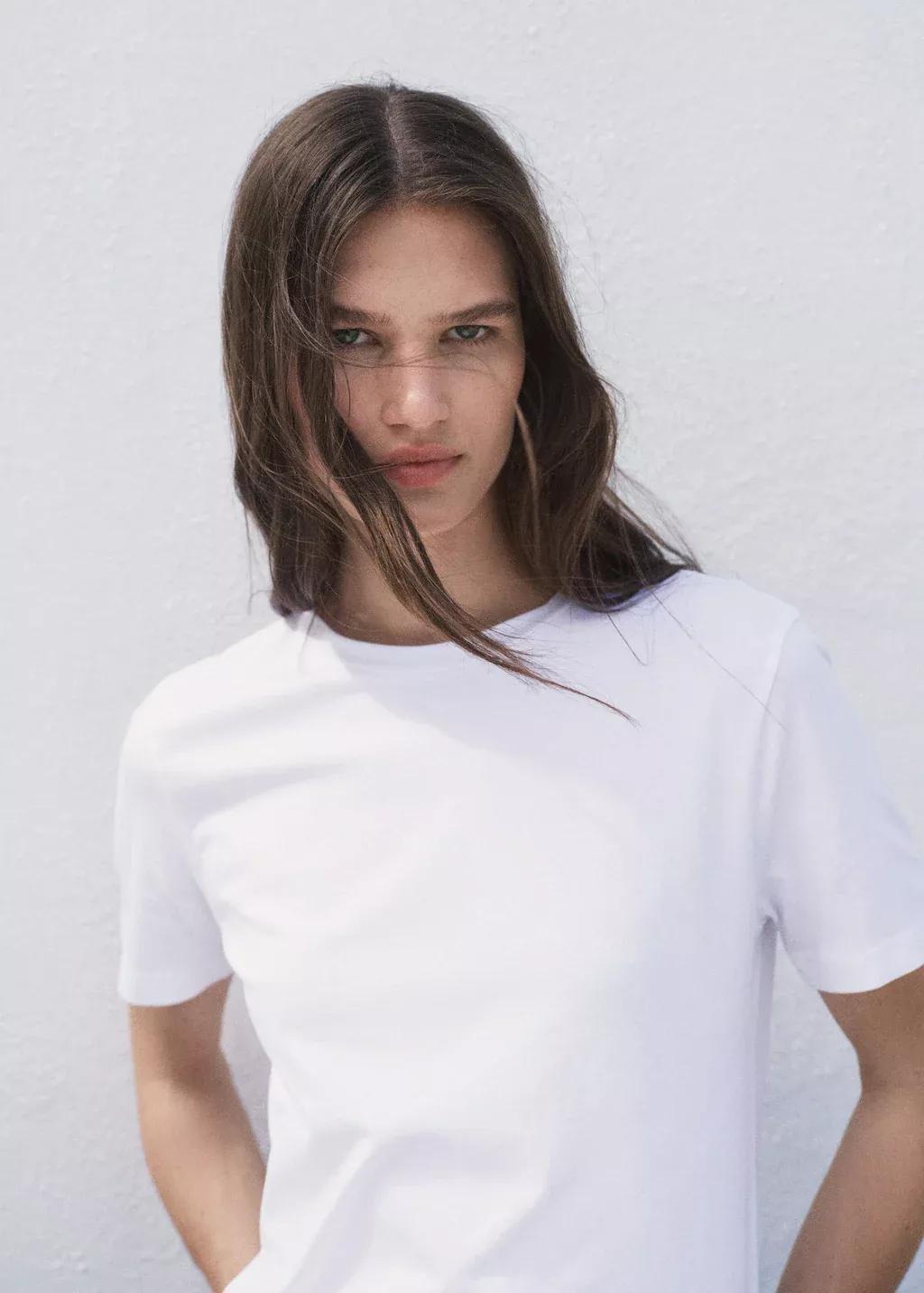 White Cotton Short-Sleeved T-Shirt, 0201_01, large image number 3