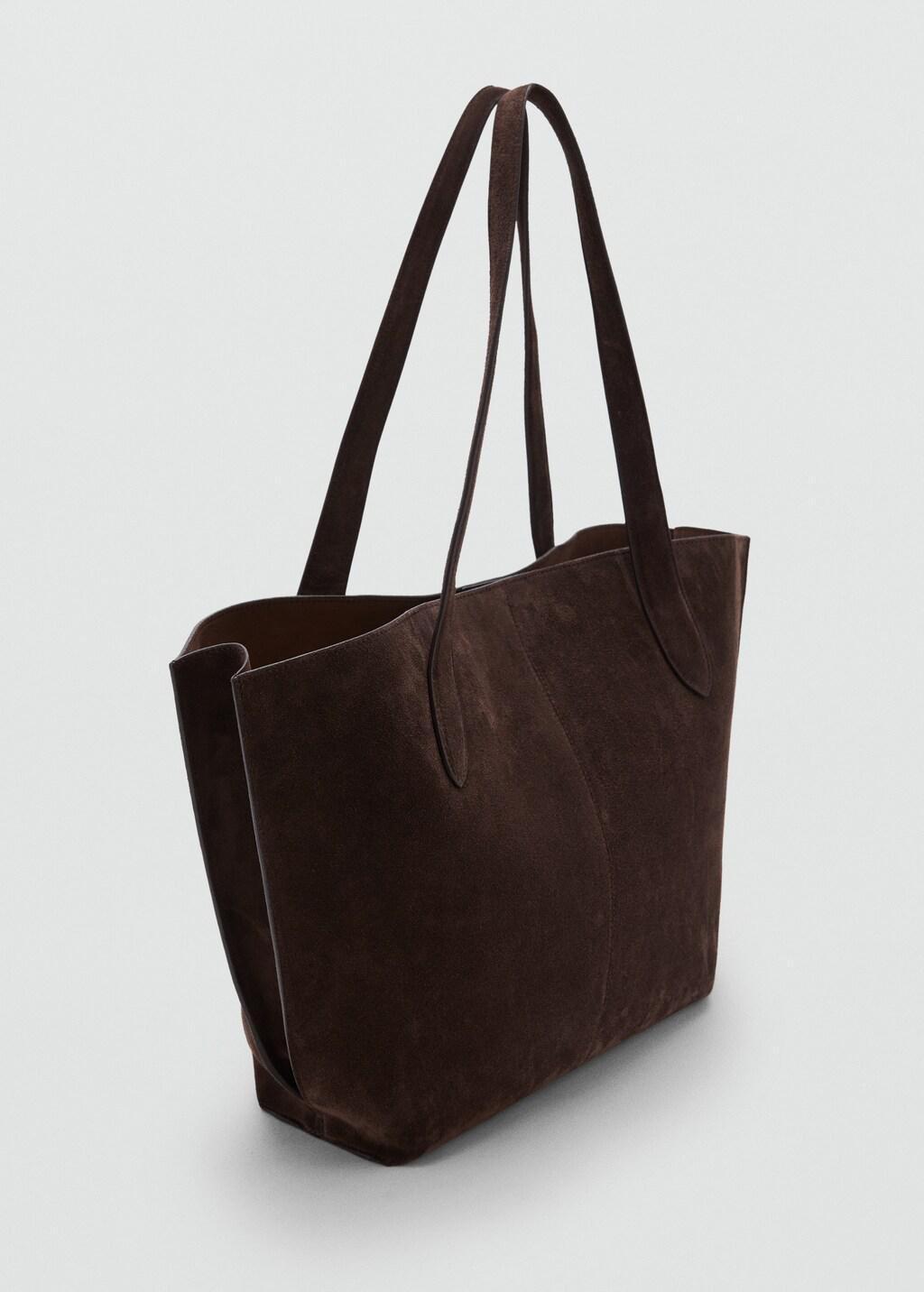 Brown Suede Shopper Bag, Dark Brown, large image number 2