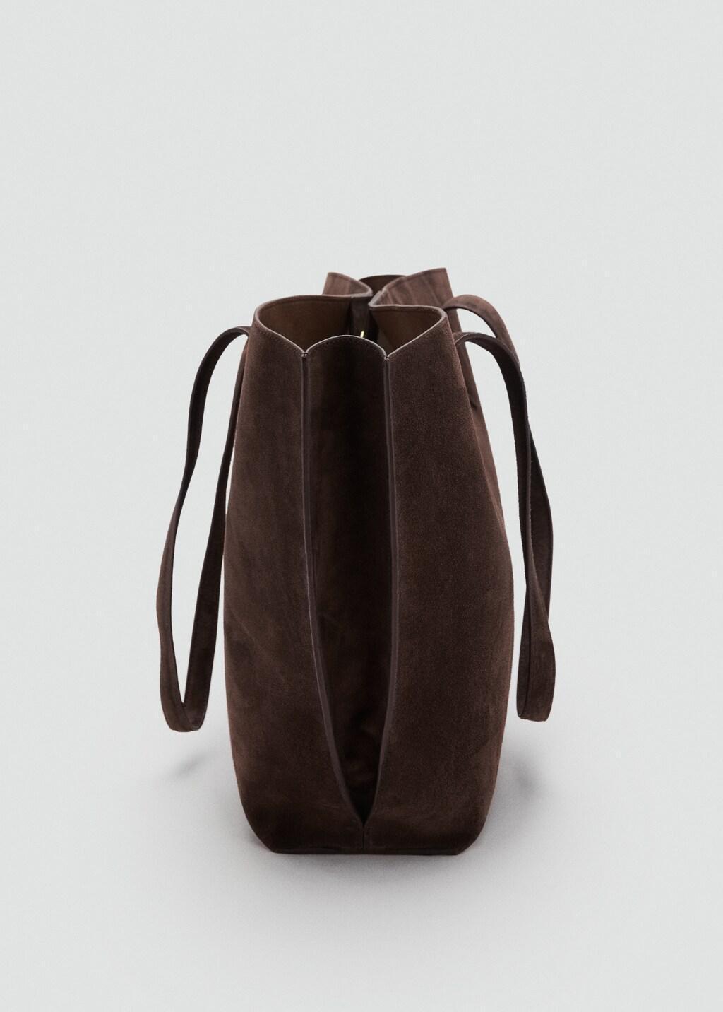 Brown Suede Shopper Bag, Dark Brown, large image number 3