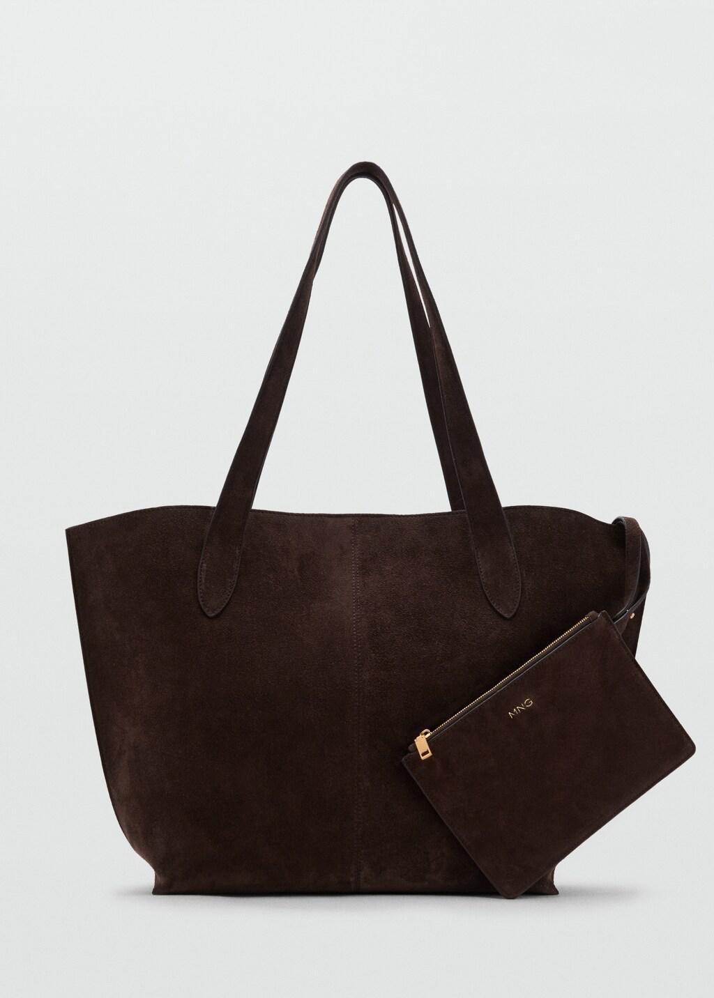 Brown Suede Shopper Bag, Dark Brown, large image number 4