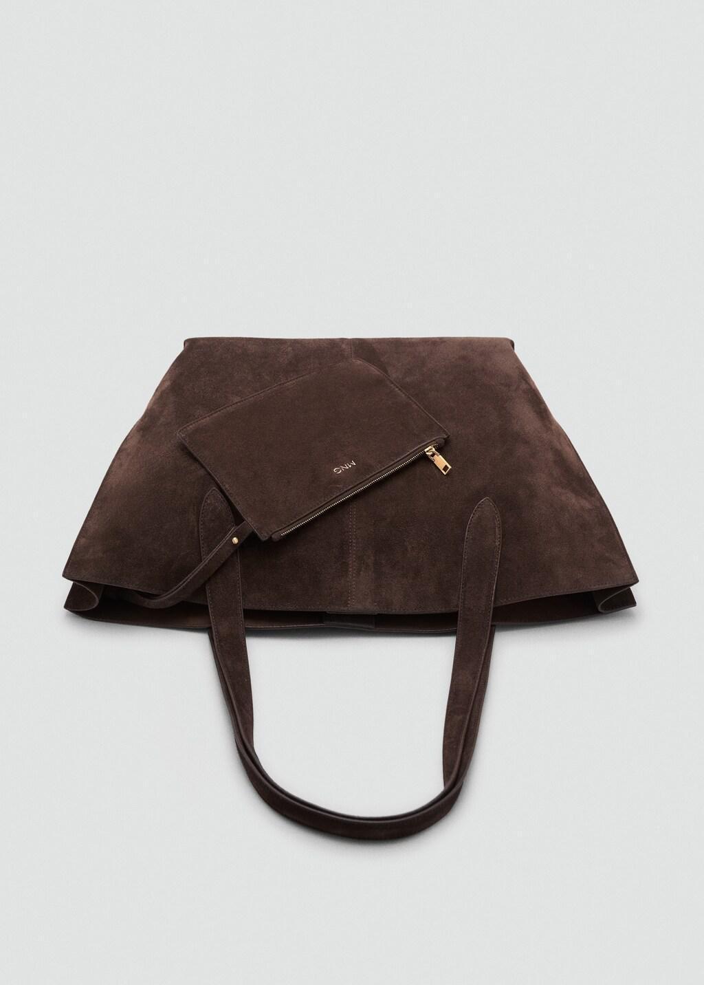 Brown Suede Shopper Bag, Dark Brown, large image number 6