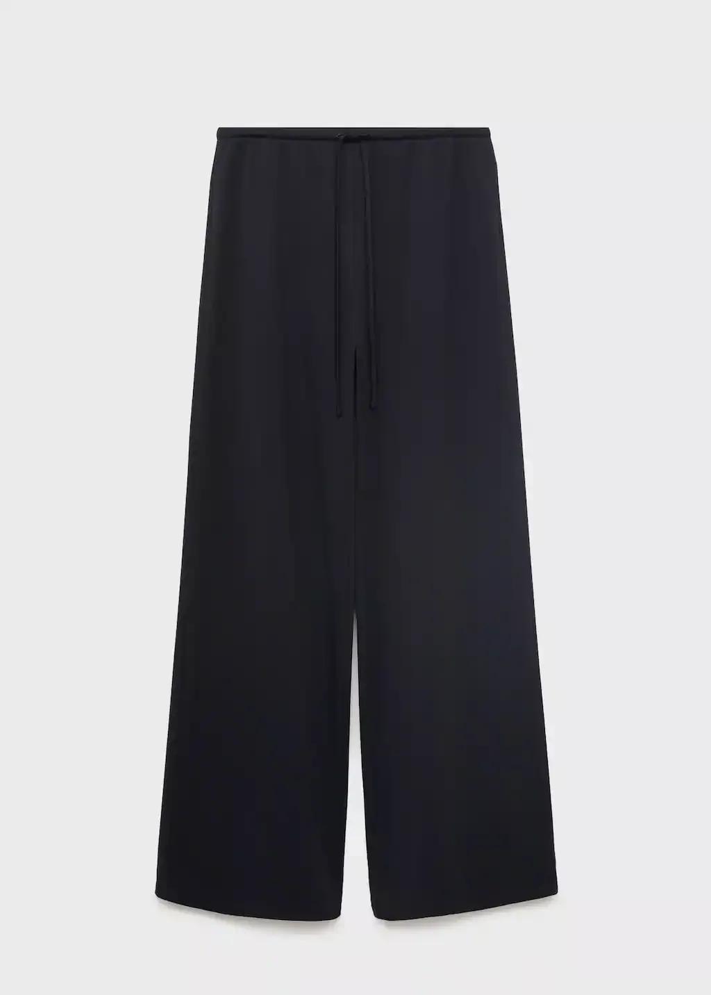 Navy Wide Leg Trousers With Elastic Waist, Navy, large image number 0