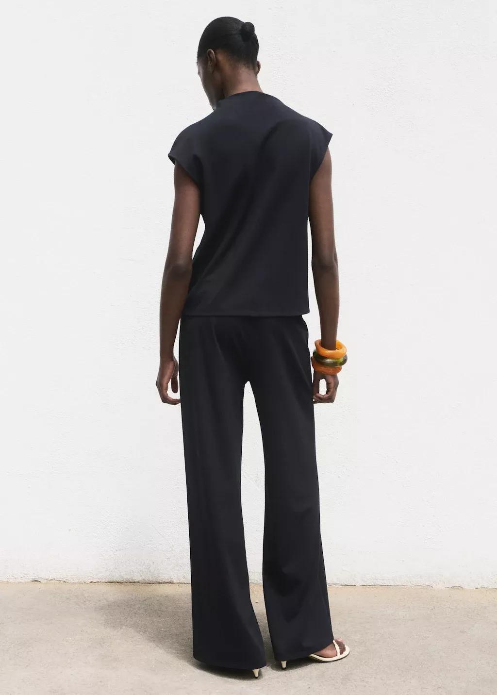 Navy Wide Leg Trousers With Elastic Waist, Navy, large image number 5