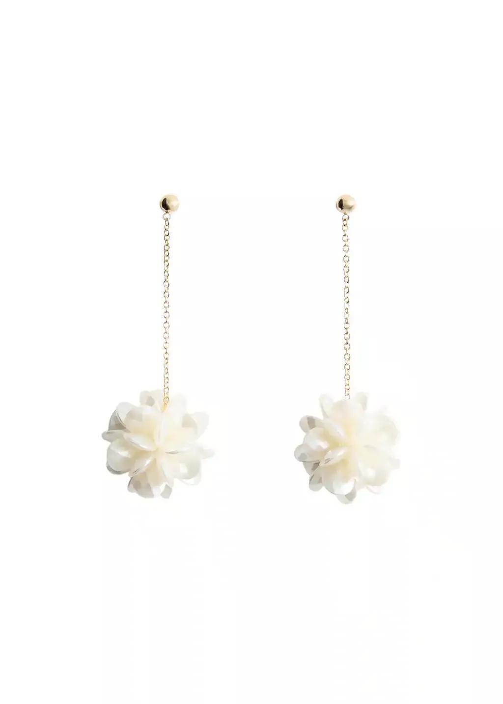 Gold Long Flower Earrings, 0201_OR, large image number 7