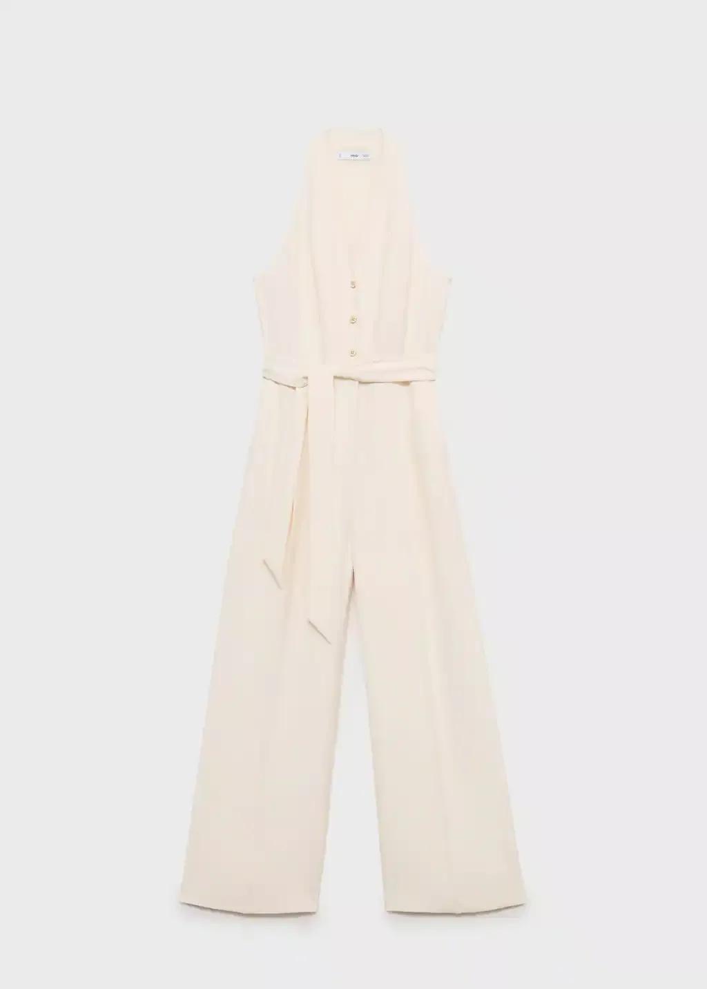 Ecru Halter-Neck Jumpsuit With Belt, , large image number 0