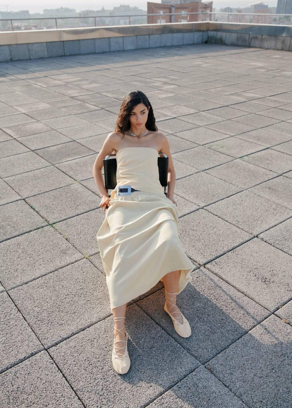 YELLOW Strapless linen-blend top, Yellow, large image number 3