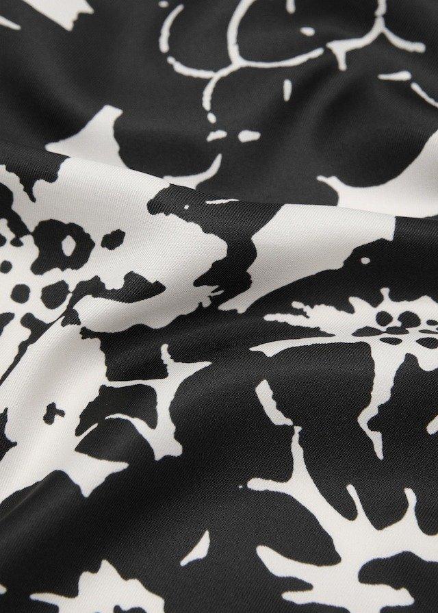 Black Floral-Print Satin Scarf, , medium