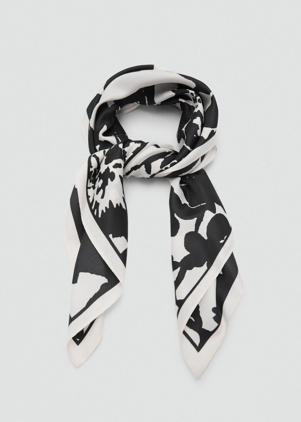 Black Floral-Print Satin Scarf, 0201_99, large image number 2