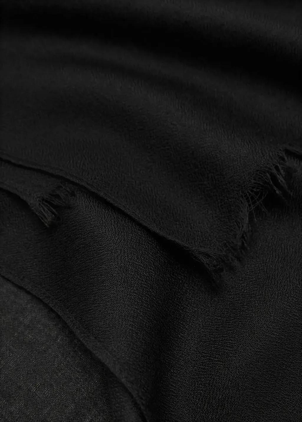 Black Plain Shawl With Frayed Ends, 0201_99, large image number 0