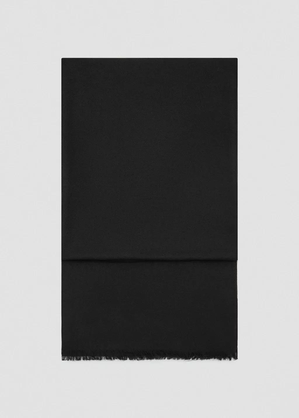 Black Plain Shawl With Frayed Ends, 0201_99, large image number 1