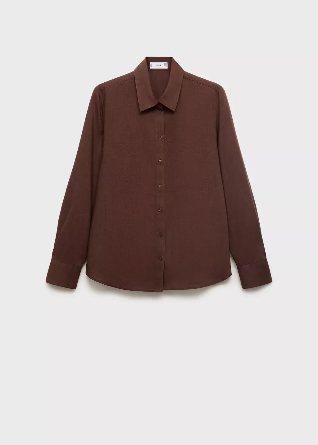 Brown Lyocell Shirt With Pocket, Dark Brown, medium