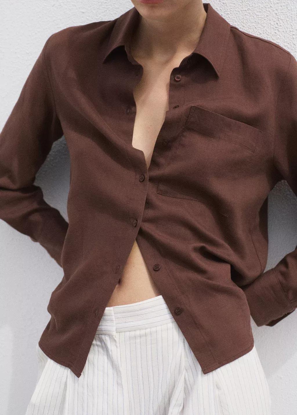 Brown Lyocell Shirt With Pocket, Dark Brown, large image number 1