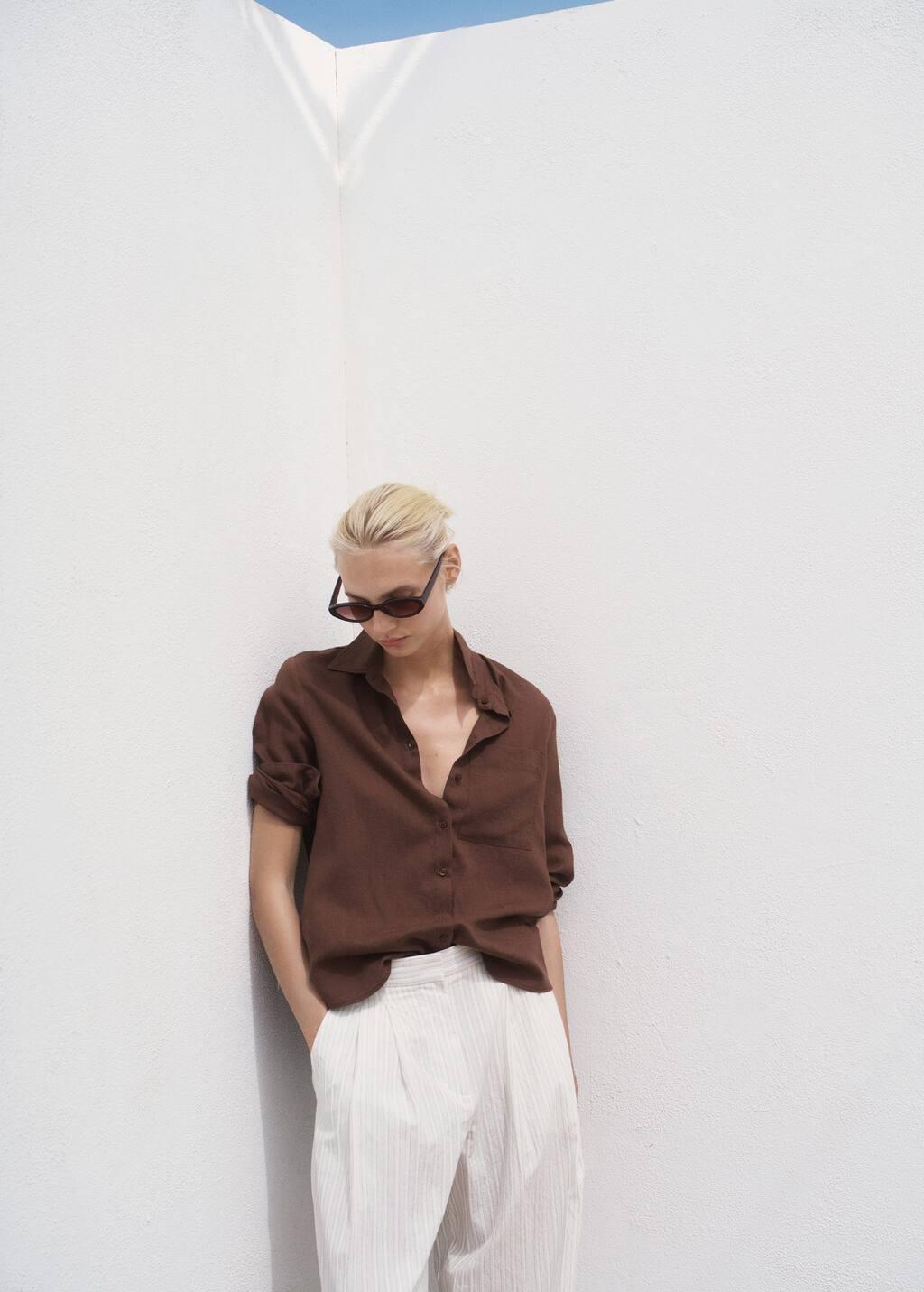 Brown Lyocell Shirt With Pocket, Dark Brown, medium