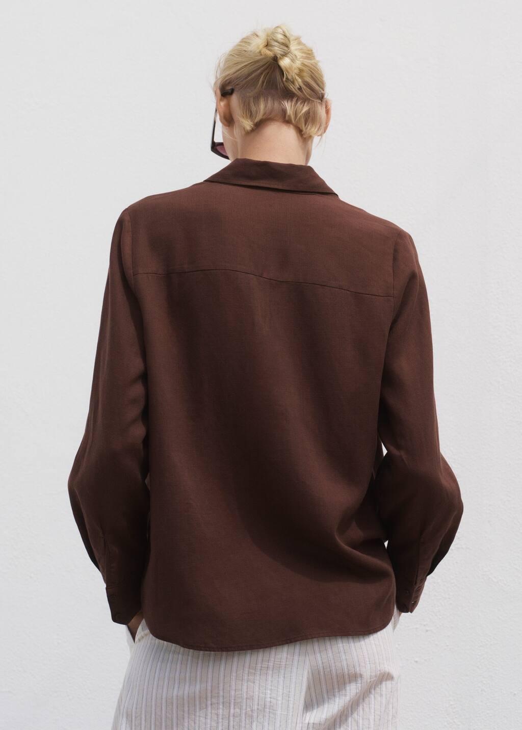 Brown Lyocell Shirt With Pocket, Dark Brown, large image number 6