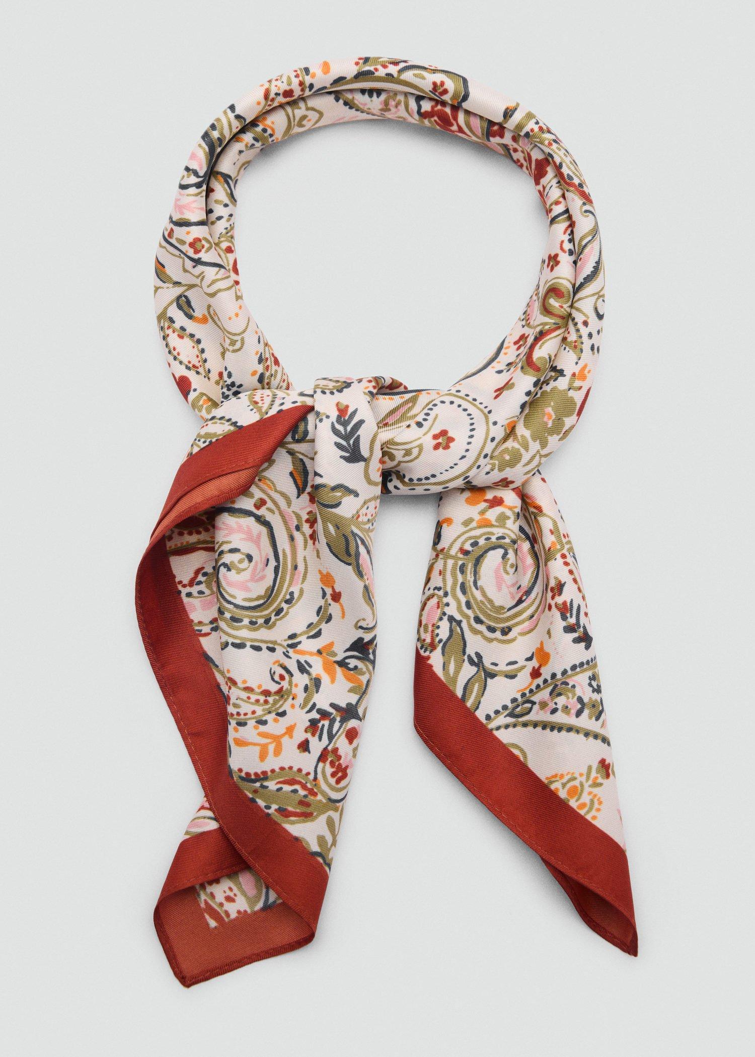 MEDIUM ORANGE Paisley satin scarf, Medium Orange, large image number 0