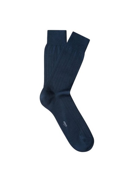 Mango - Dark Blue Ribbed Cotton Socks, Men