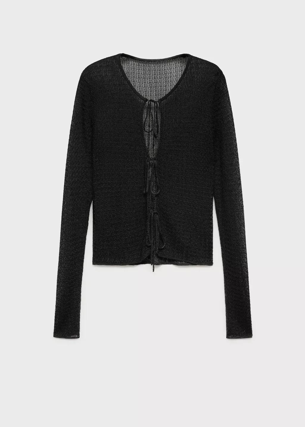 Black Knitted Cardigan With Ties, Black, medium