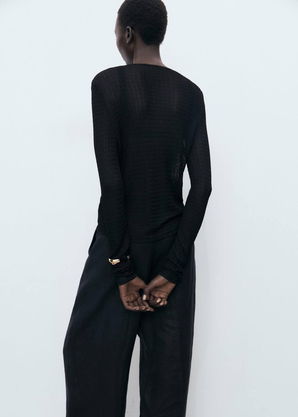 Black Knitted Cardigan With Ties, Black, large image number 6