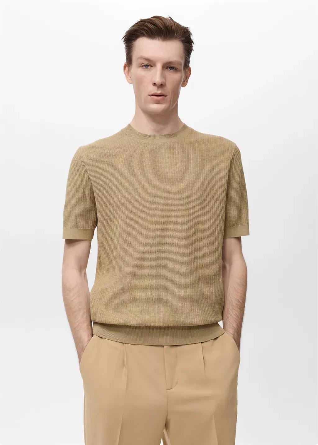 LIGHT BEIGE 100% cotton knitted t-shirt, , large image number 0