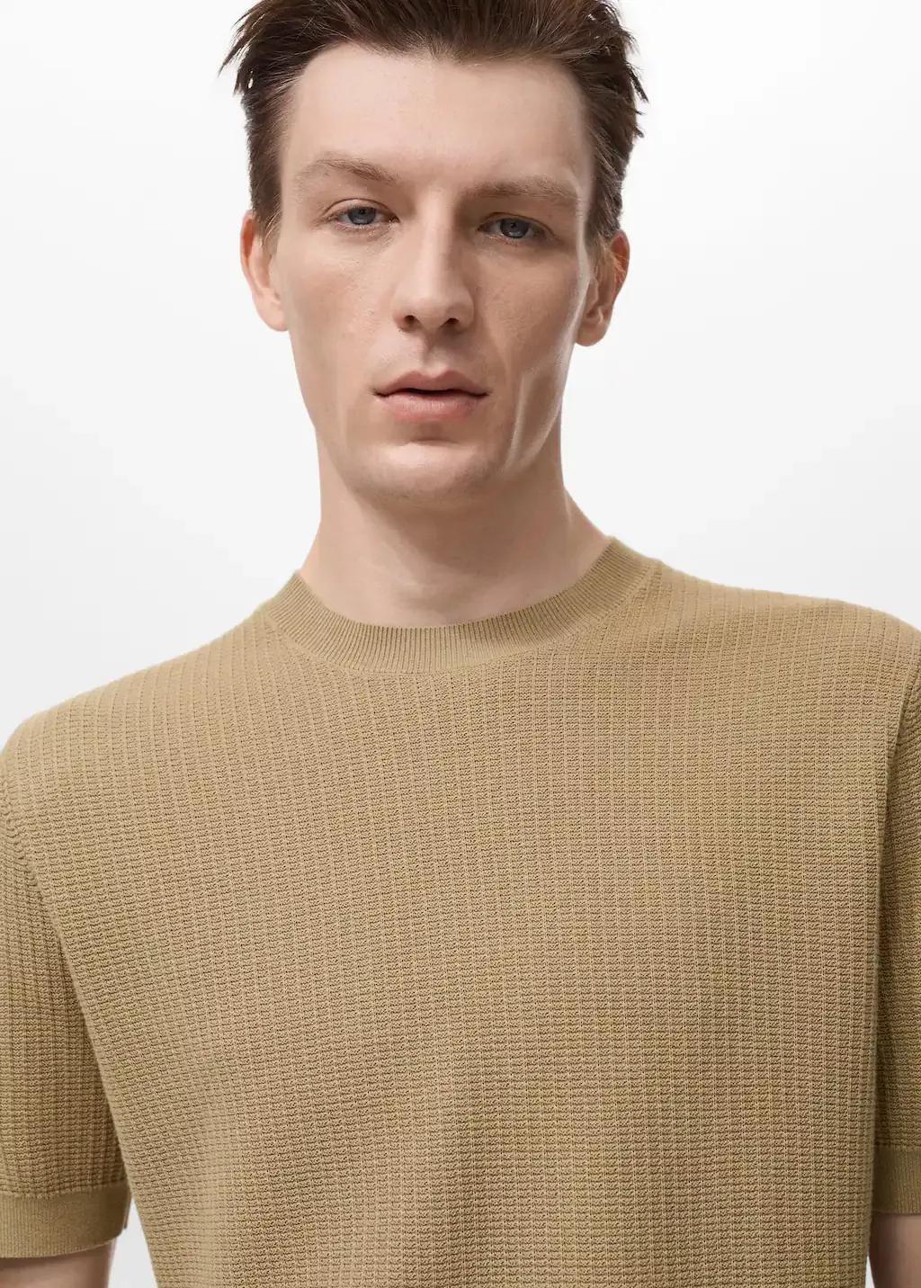 LIGHT BEIGE 100% cotton knitted t-shirt, , large image number 1