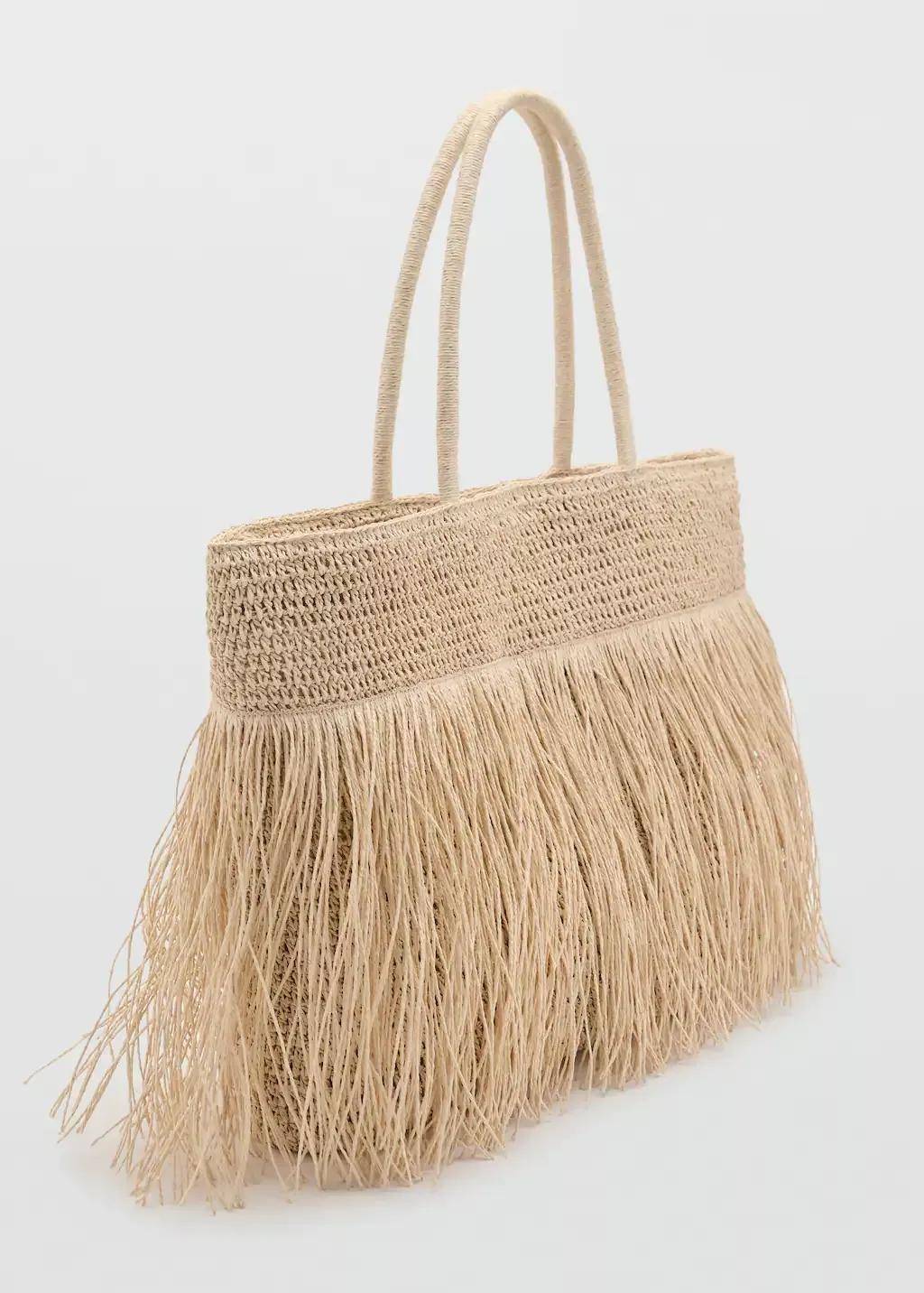 LIGHT BEIGE Natural fibre shopper bag with tassels, 0201_08, large image number 0
