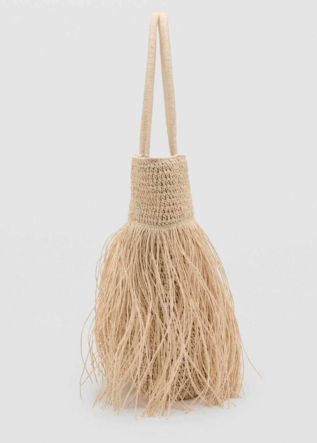 LIGHT BEIGE Natural fibre shopper bag with tassels, 0201_08, medium