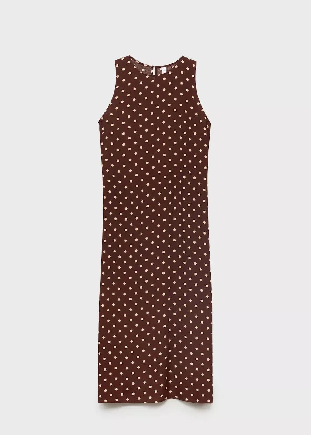 Brown Polka Dot Midi Dress, , large image number 0