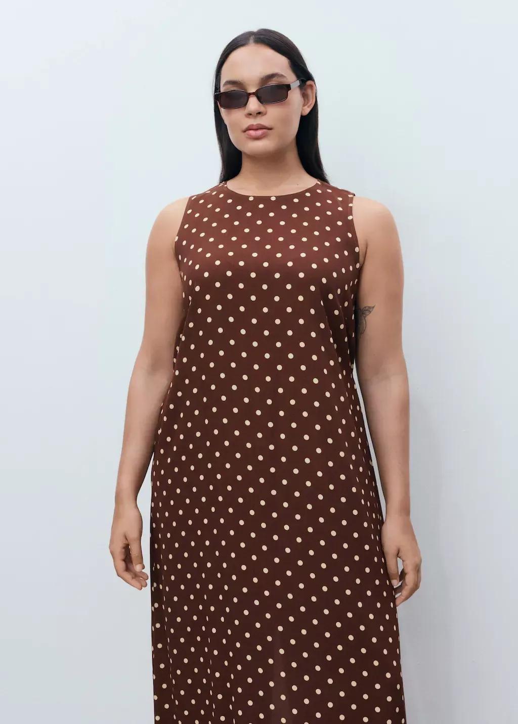 Brown Polka Dot Midi Dress, , large image number 7