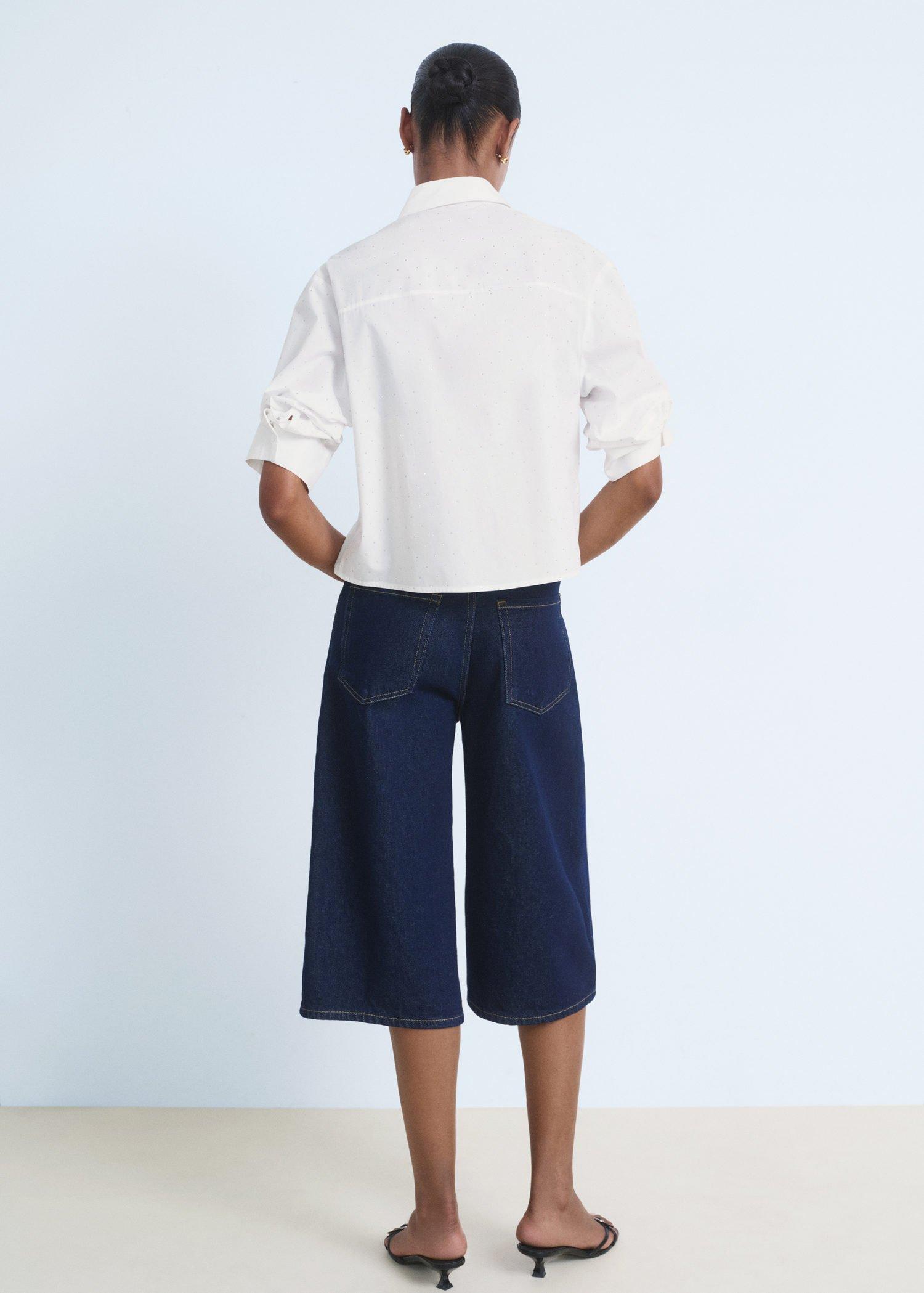 White Rhinestone Cropped Shirt, , large image number 3