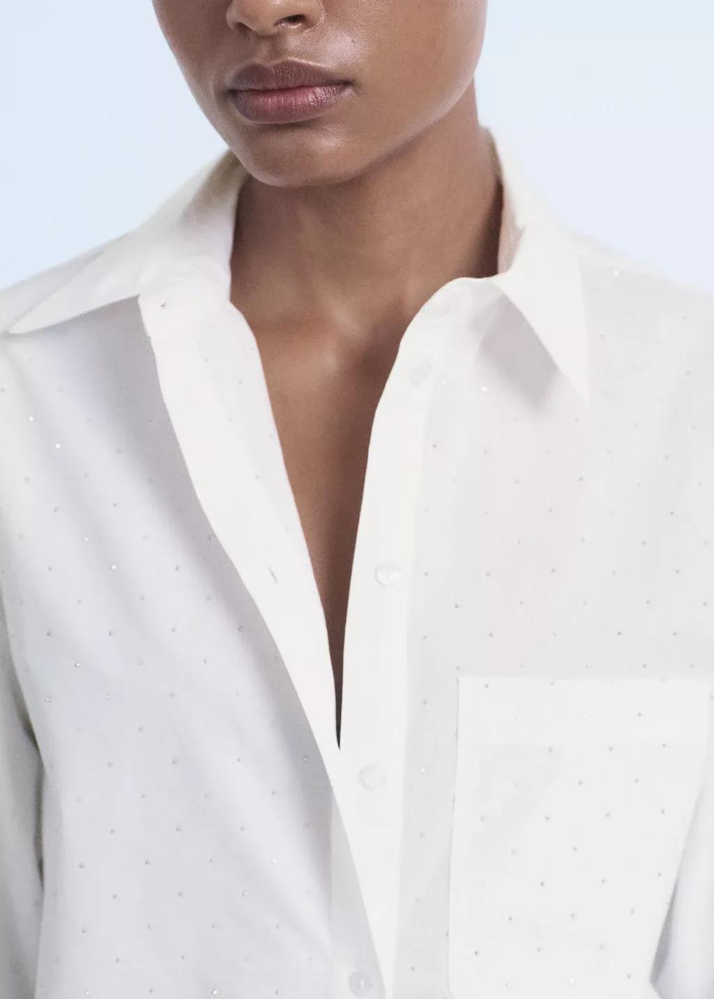 White Rhinestone Cropped Shirt, , large image number 5