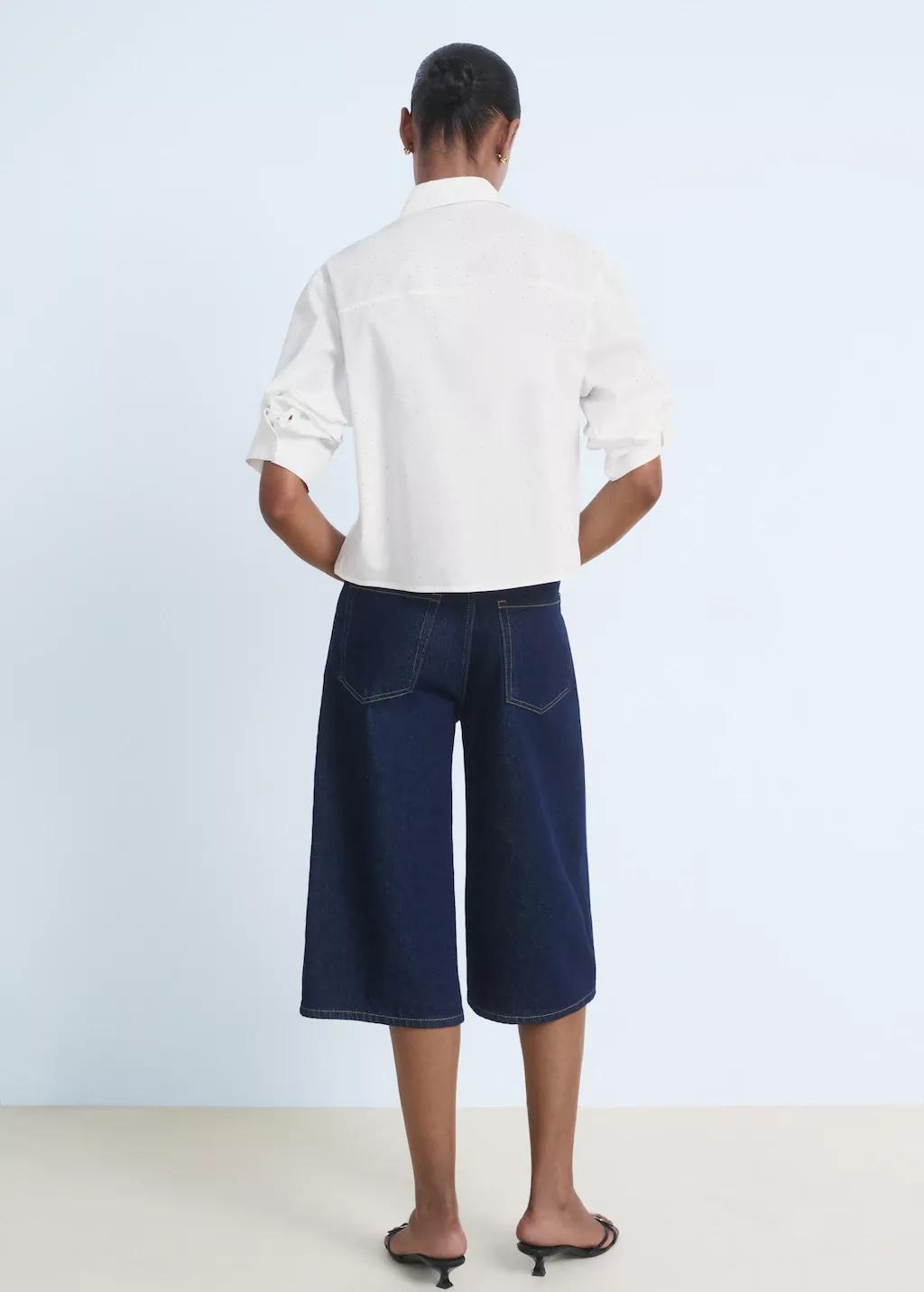 White Rhinestone Cropped Shirt, , large image number 7