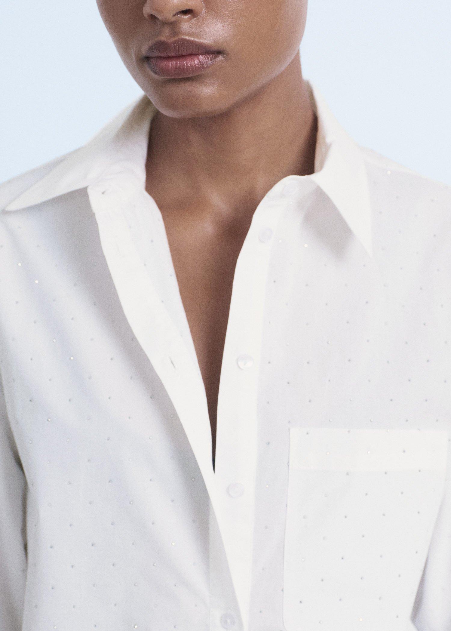White Rhinestone Cropped Shirt, , large image number 9