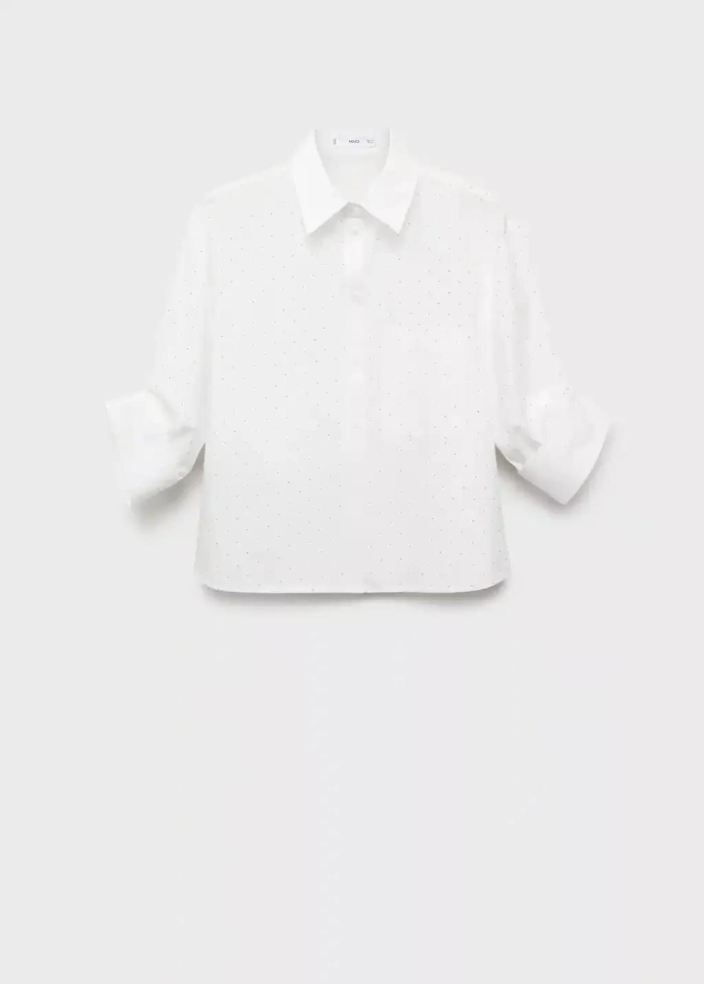White Rhinestone Cropped Shirt, , large image number 11