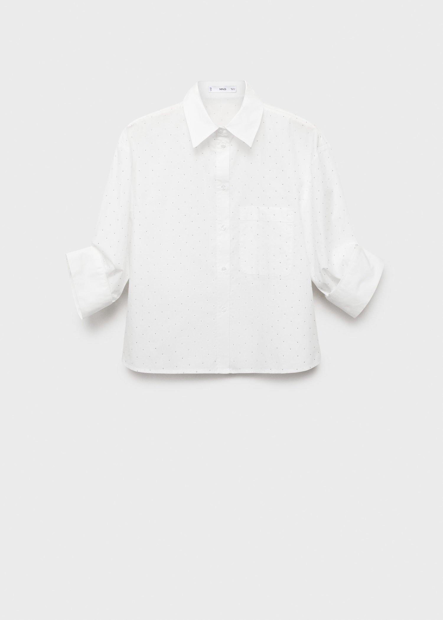 White Rhinestone Cropped Shirt, , large image number 12